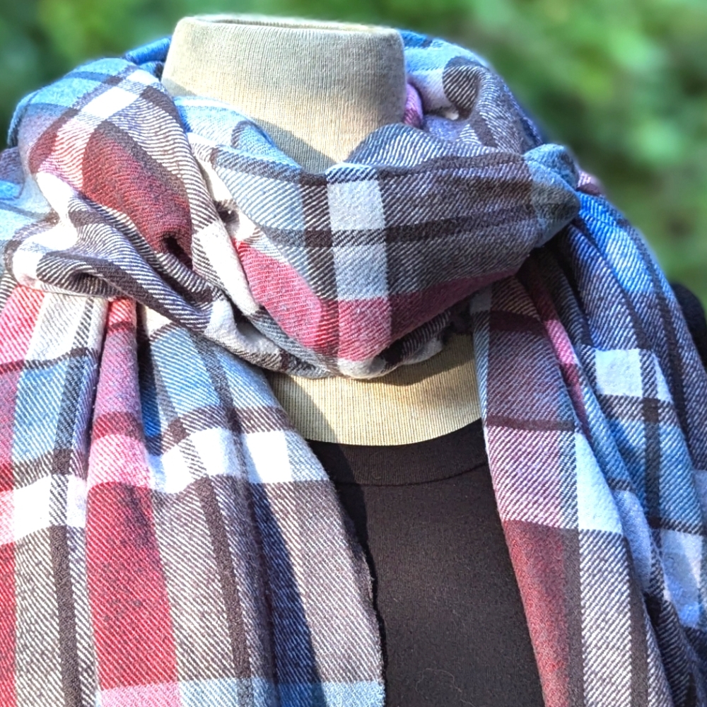 Soft Plaid Winter Scarf Light blue and pink 🩷